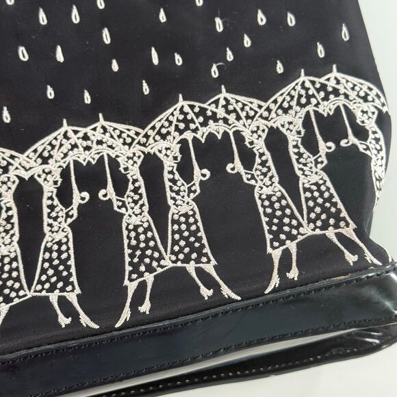 Lulu by Lulu Guiness Black Scottish Terrier Dog Rain Embroidered Handbag Purse - Picture 4 of 9